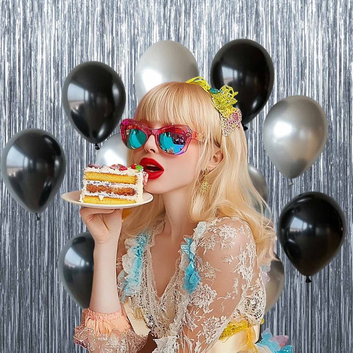 Sm:)e 2-Pack Light Bright Silver Foil Fringe Curtains for Events - Birthday, Wedding, Graduation, Christmas, Baby Shower