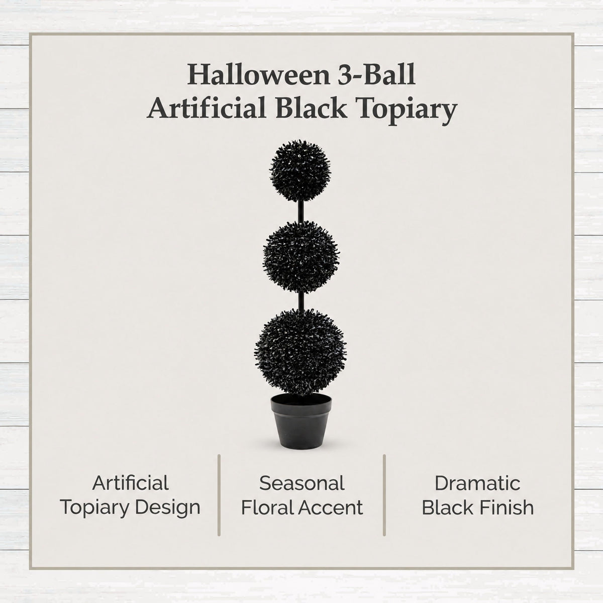 My Texas House Halloween 3-Ball Artificial Black Topiary, 3'