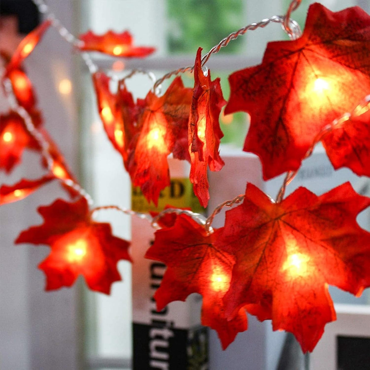 AGCAN 3 Pack Maple Leaf String Light, Total 60 LED 30Ft Artificial Fall Decor Leaf Light USB Operated Centerpiece Table