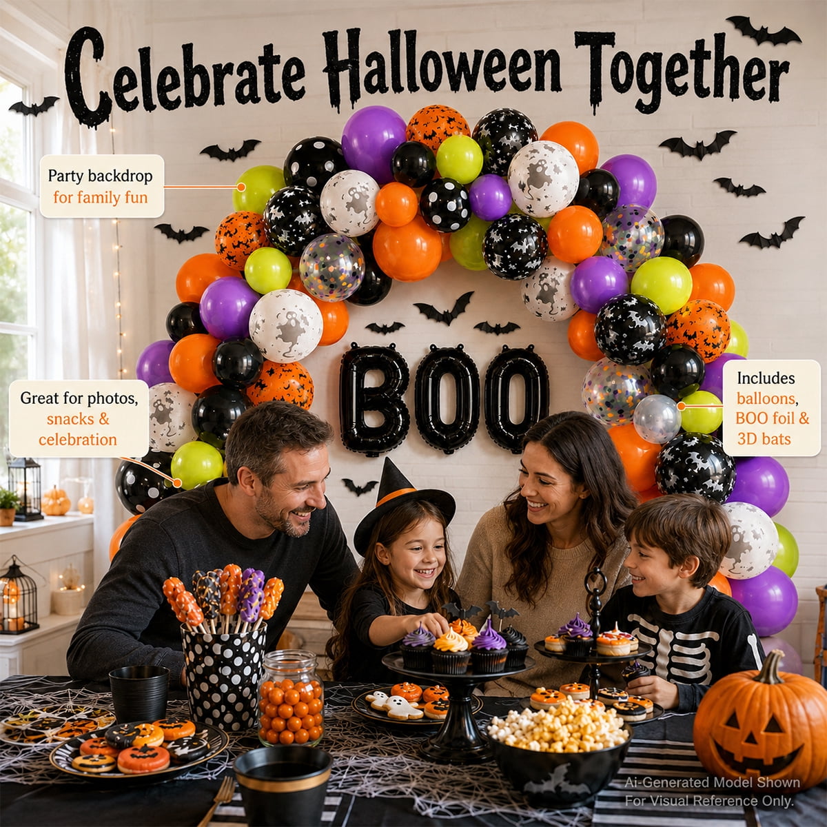 Halloween Balloons, Latex Arch Garland Kit With BOO Foil Confetti Balloons Bat Decoration Set for Halloween Party Decora