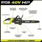 RYOBI 40V HP Brushless 18" Chainsaw Kit - Over 90 Cuts per Charge