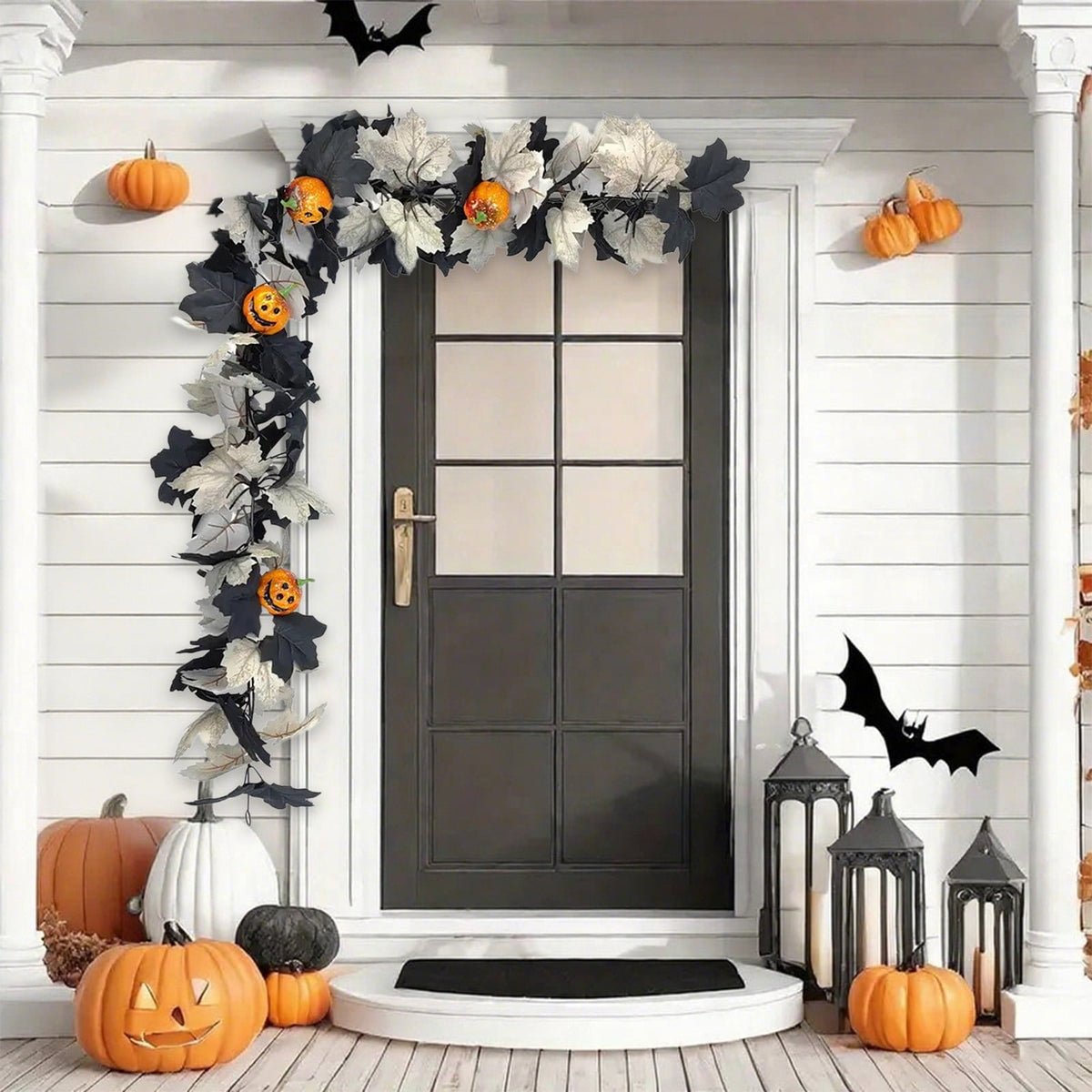 Halloween Pumpkin Garland - 68" Fall Leaf Decor for Mantle, Staircase & Porch, Outdoor/Indoor Autumn Thanksgiving Party