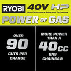 RYOBI 40V HP Brushless 18" Chainsaw Kit - Over 90 Cuts per Charge