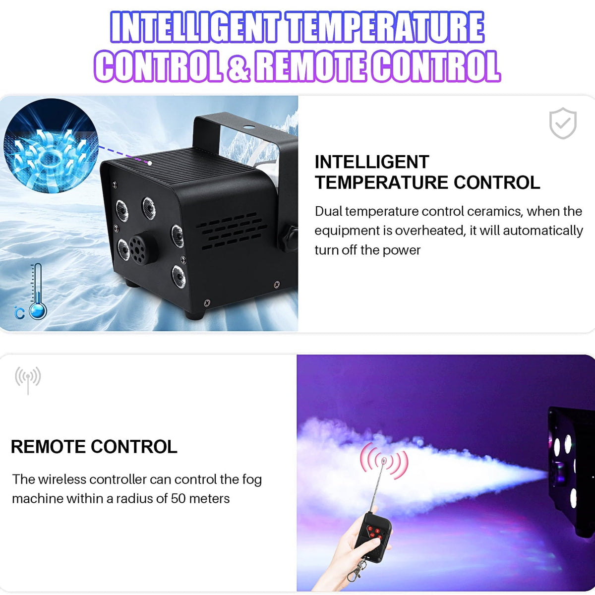 Wondnuga Halloween Fog Machine Smoke Machine 550W 3-in-one RGB Light Beads Smoke Machine Remote Control for Halloween Pa