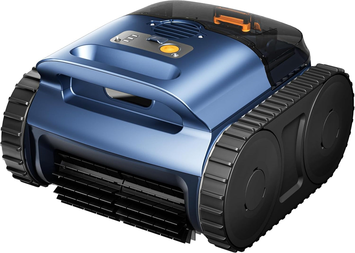 Cordless Robotic Pool Vacuum Cleaner With Track Drive, Sonar Navigation, 180W Brushless Motor, 150-Min Runtime, Dark Blu