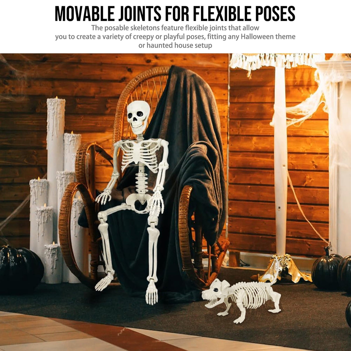 Ayieyill 2pcs Skeleton and Dog Skeleton Halloween Decorations Posable Skeletons Halloween Decorations Indoor Outdoor