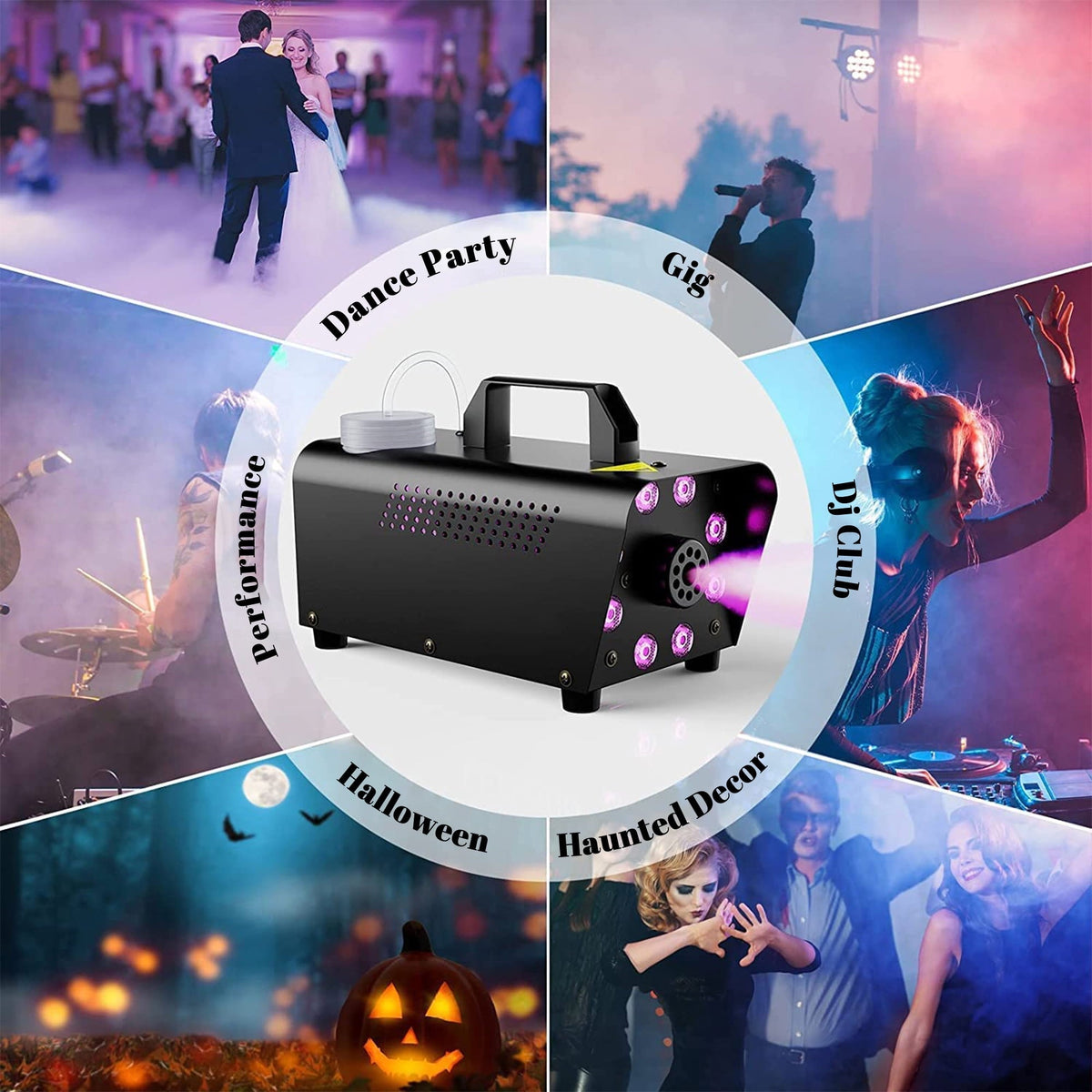 Yexmas 500W Smoke Machine 2000CFM Fog - 13 Colorful LED Lights - Wireless Remote Control - Ideal for Weddings, Halloween