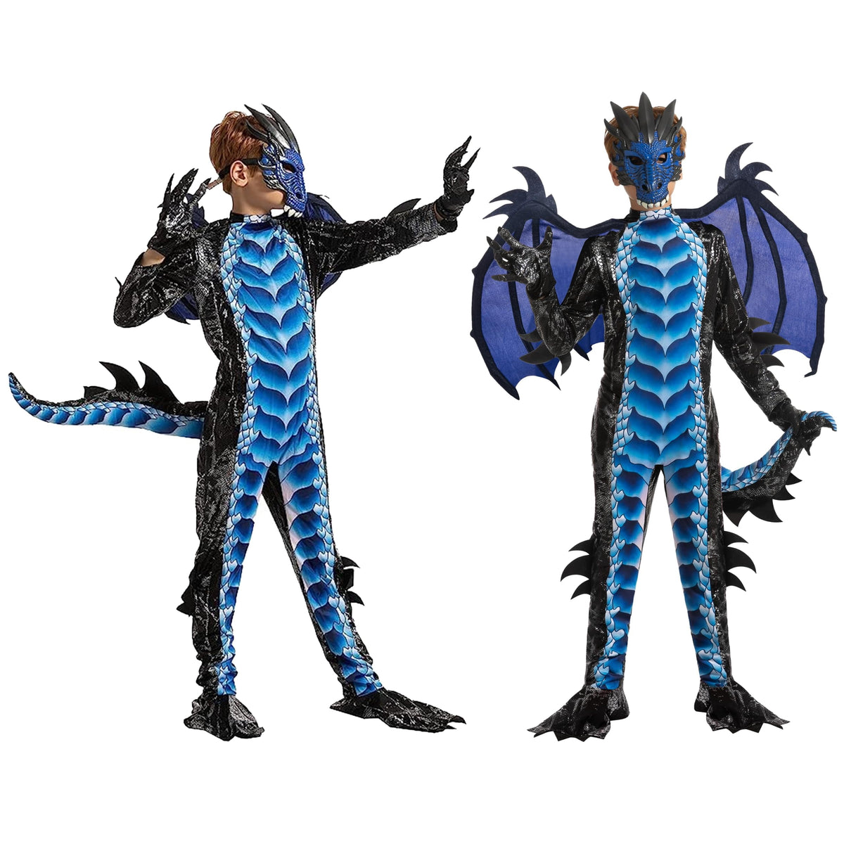 Joyfy Dragon Costume for Kids Boys Dragon Costume with Dragon Wings, Tail and Mask Outfits Set for Toddlers Halloween Dr
