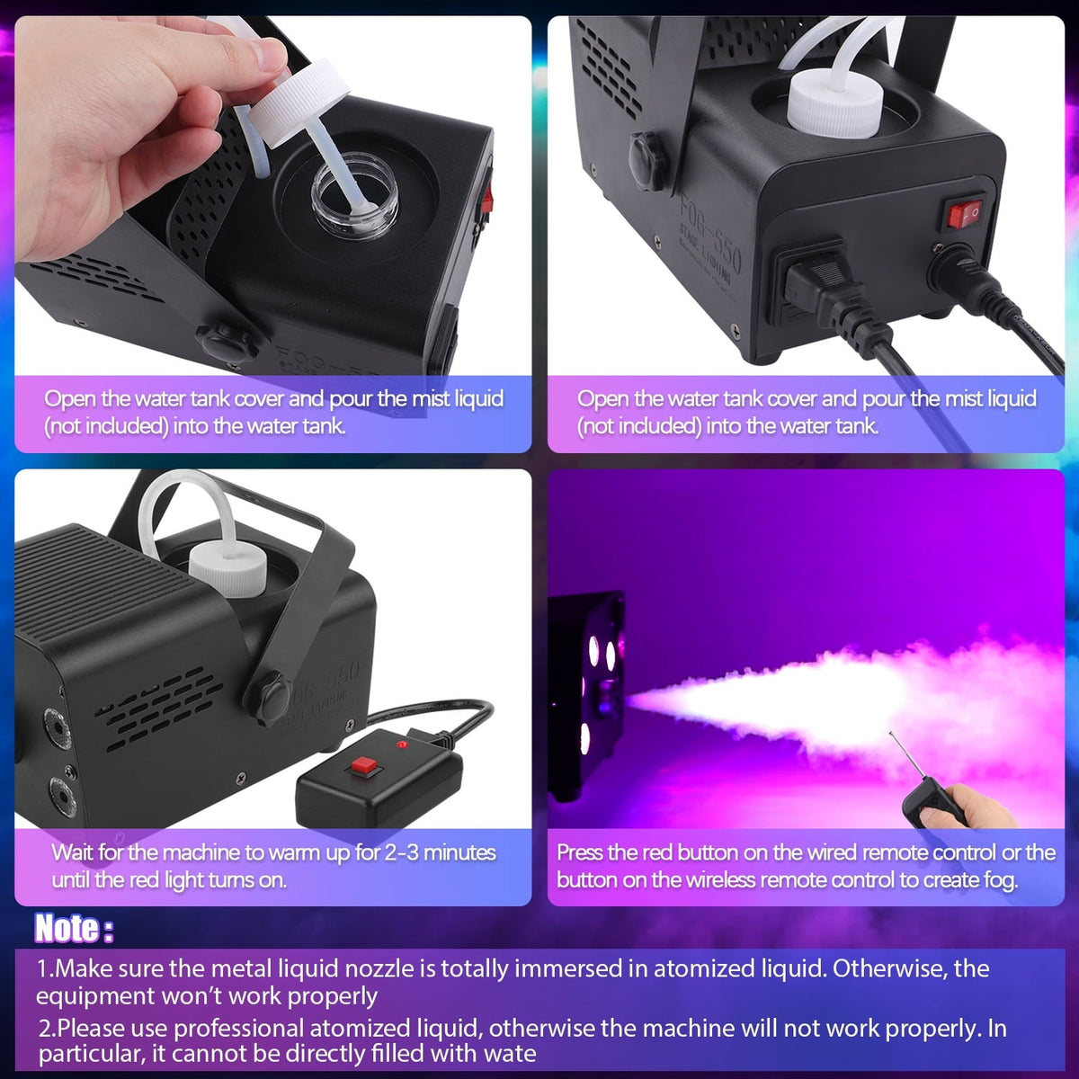 Wondnuga Halloween Fog Machine Smoke Machine 550W 3-in-one RGB Light Beads Smoke Machine Remote Control for Halloween Pa