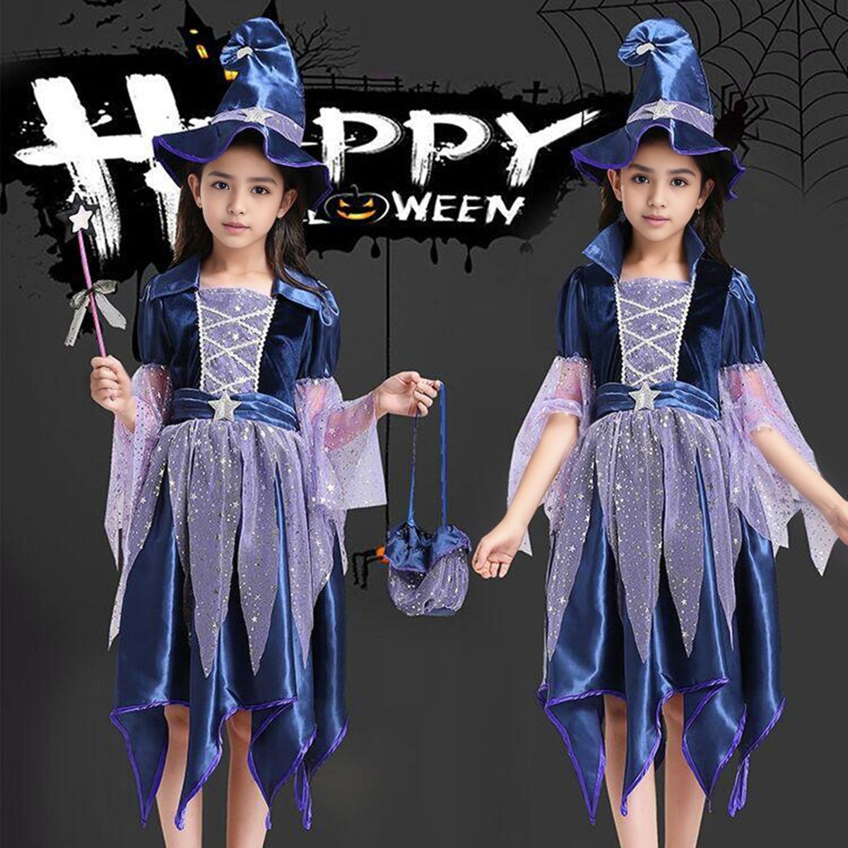 Gunia Girls Witch Tutu Dress Outfits With Hat 4 Piece Halloween Cosplay Dress Role Play For Toddler Kids Holiday Party D