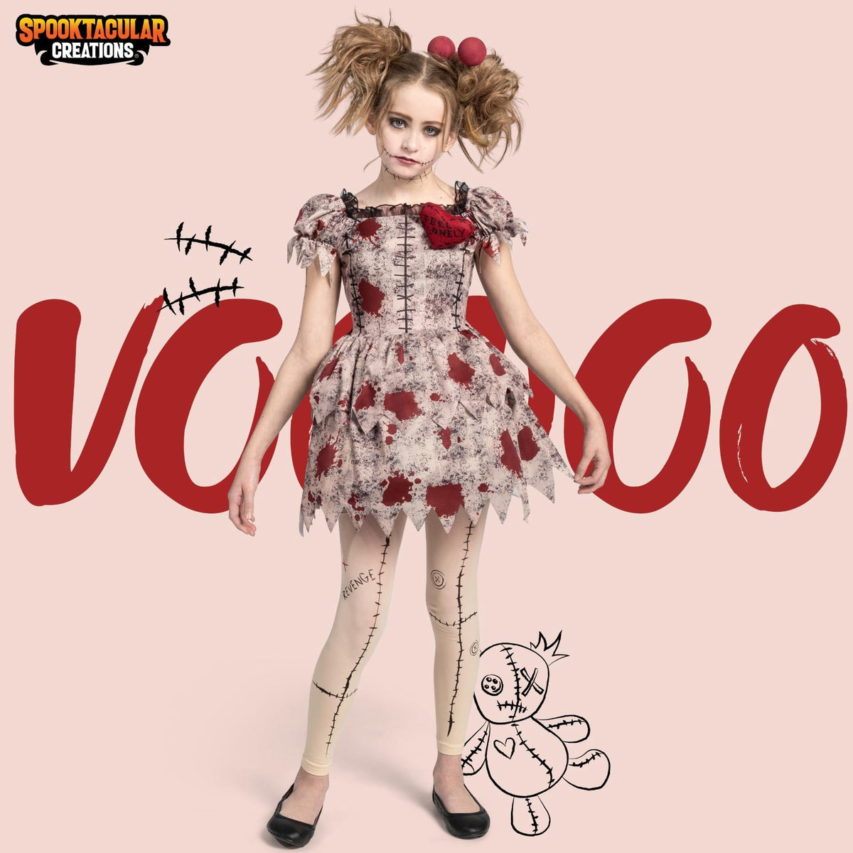 Joyfy Voodoo Costume for Girls, Voodoo Doll Dress Halloween Scary Costume for Kids Halloween Dress up Fancy Dress Cospla
