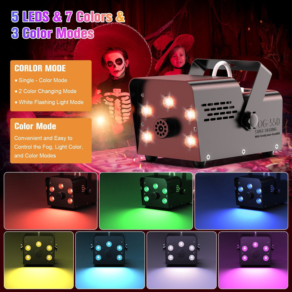 Wondnuga Halloween Fog Machine Smoke Machine 550W 3-in-one RGB Light Beads Smoke Machine Remote Control for Halloween Pa