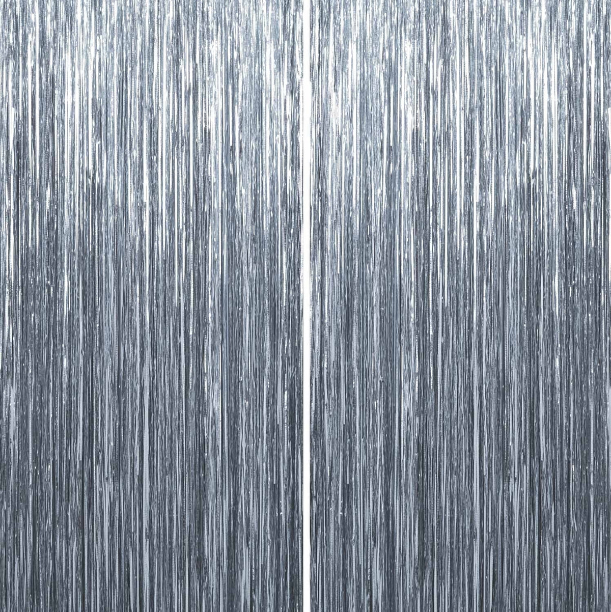 Sm:)e 2-Pack Light Bright Silver Foil Fringe Curtains for Events - Birthday, Wedding, Graduation, Christmas, Baby Shower