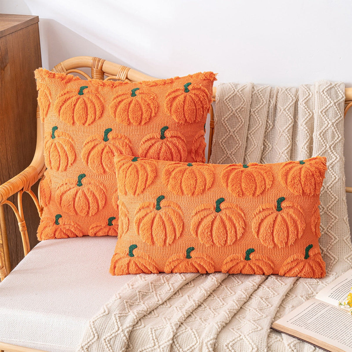 hociret Plush 3D Pumpkin Throw Pillows Covers - Fall/Halloween/Thanksgiving Decor, Cozy Textured Cushions for Couch/Bed,