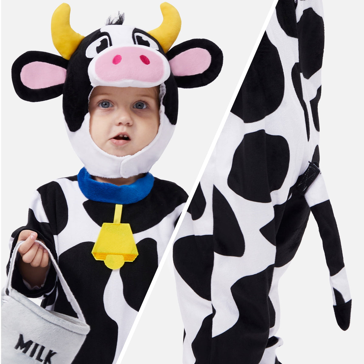 Joyfy Baby Cow Costume with Milking Bucket for Toddler, Kids Halloween Farm Party Dress up Role Playing Cosplay 0-5 Year