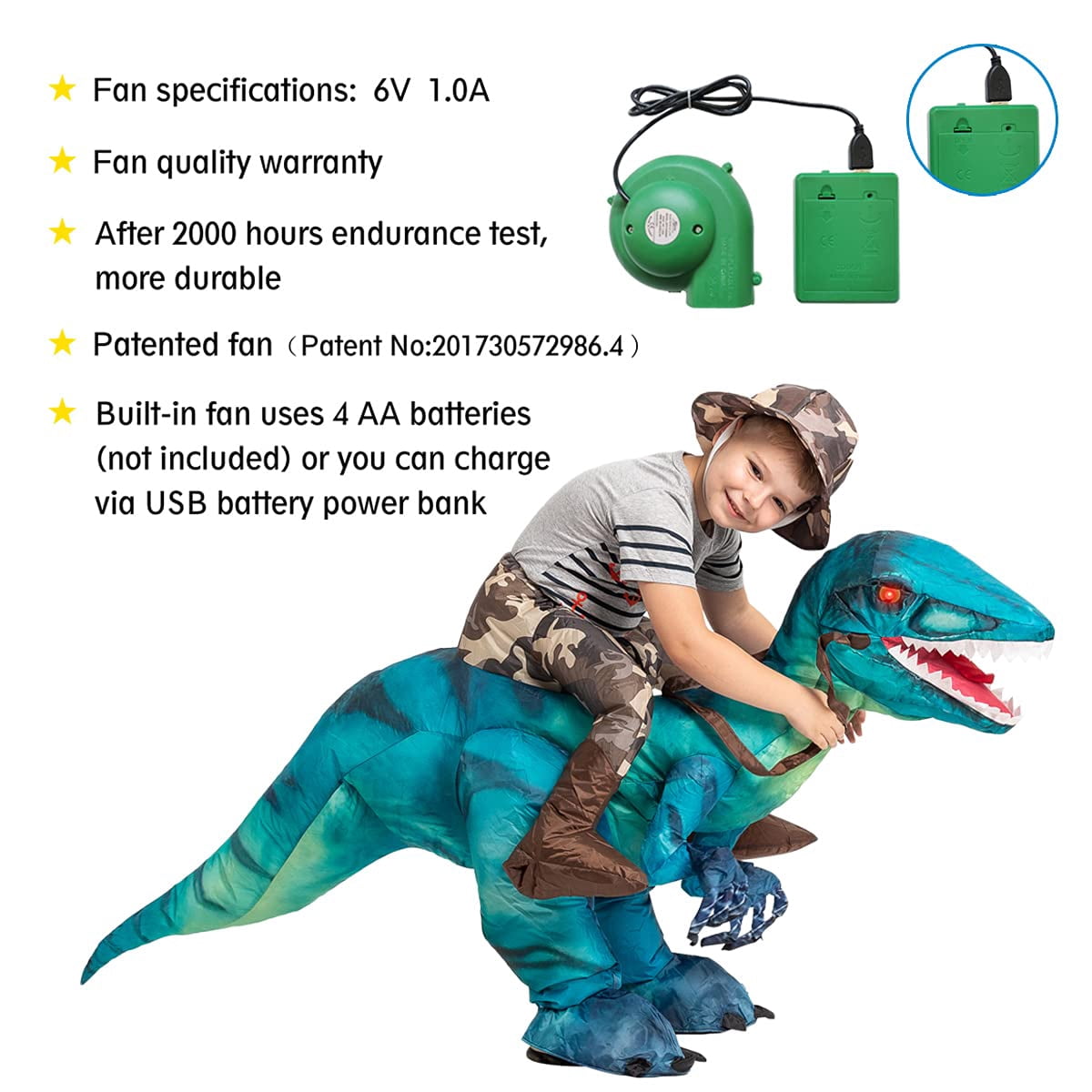GOOSH 55 inch Halloween Costume Inflatable Dinosaur Costume, Toddler Dinosaur Costume Blow Up Dinosaur Costume Kids Size