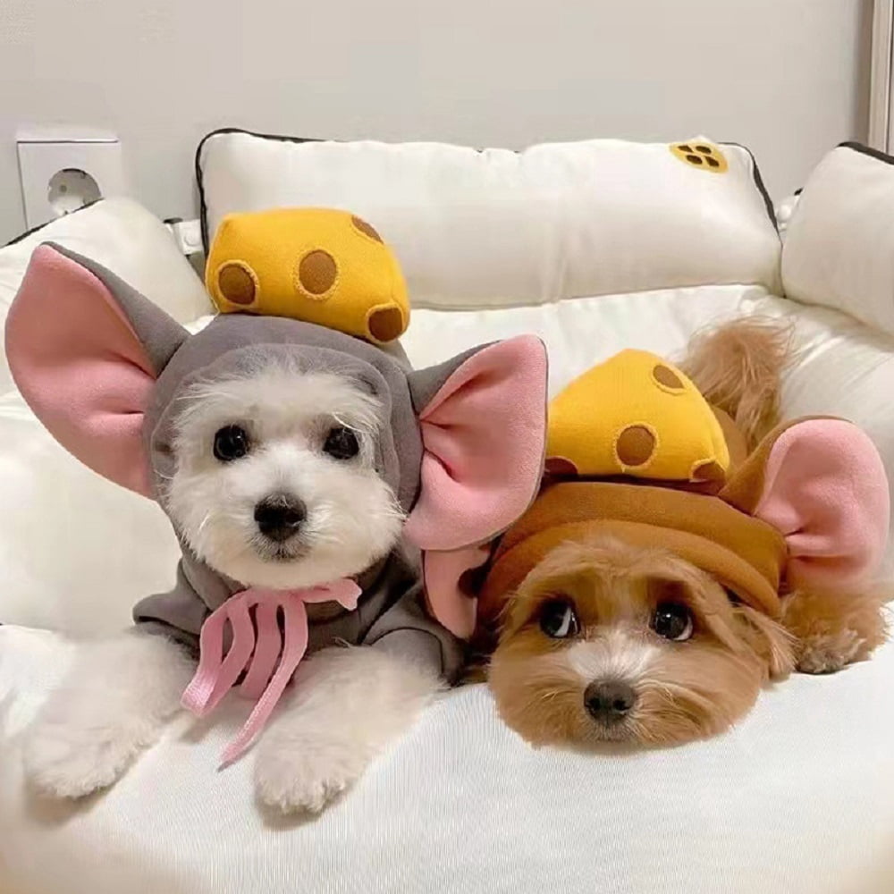 WILLED Halloween Big Ear Mouse Dog Hoodies, Cute Cheese Warm Pet Costume for Small Medium Dogs, French Bulldog, Chihuahu