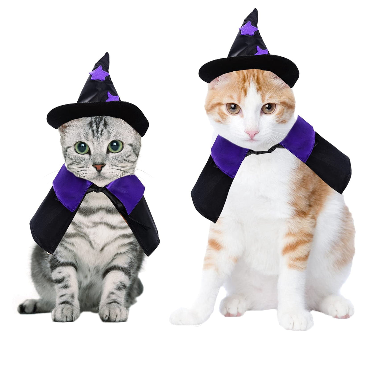 WILLED Halloween Pet Costumes, Cat Wizard Costume, Dog Witch Cloak & Hat, Purple Witch Cloak for Cats, Dogs, Kittens, Pu