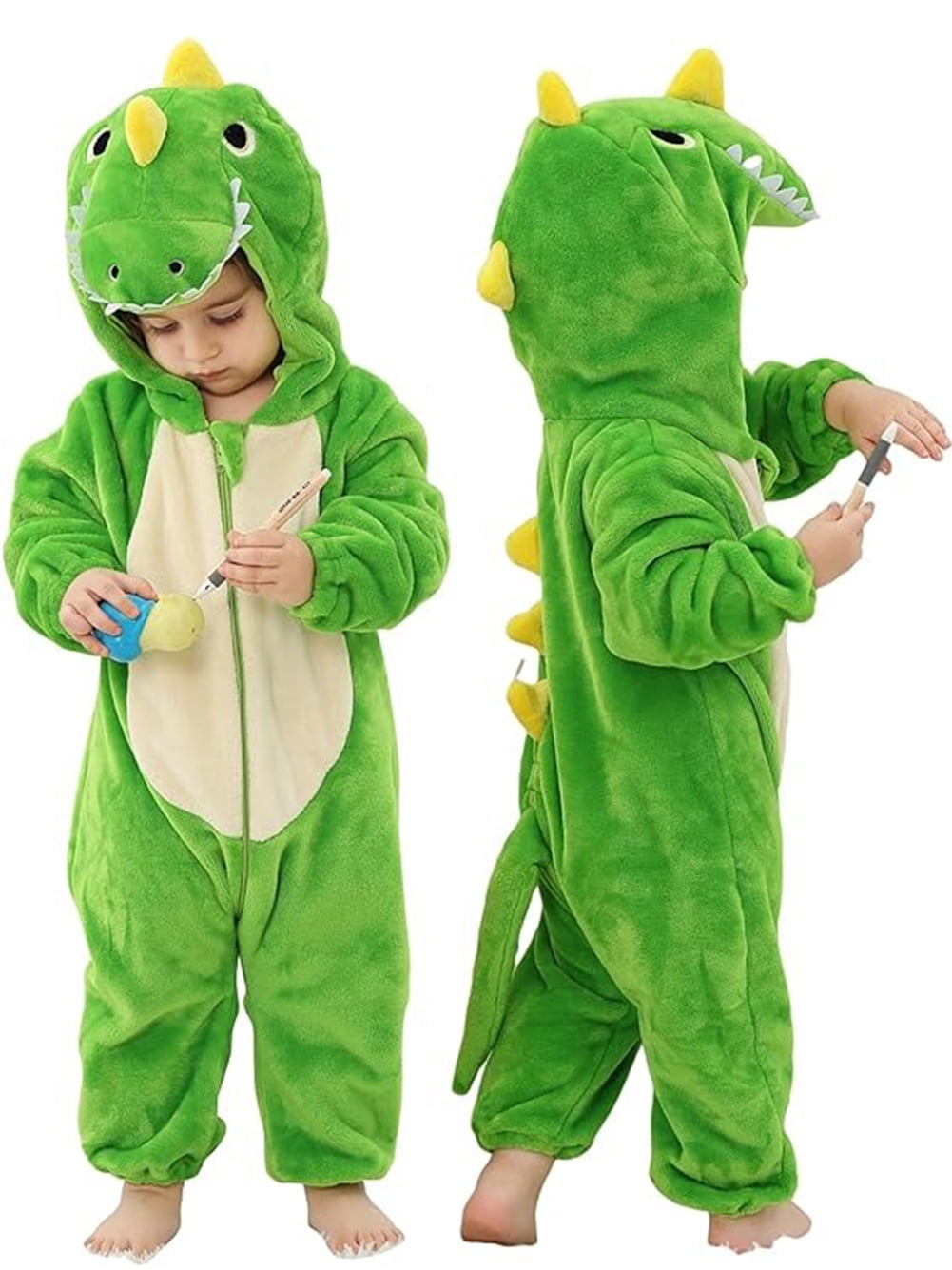 WIBACKER Infant Toddler Dinosaur Animal Fancy Dress Costume Baby Winter Flannel Hooded Romper Christmas Halloween Cospla