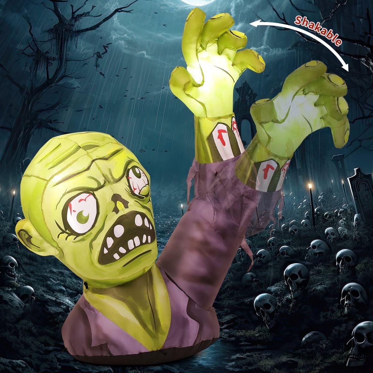 GOOSH Halloween Inflatable 5 FT Zombie Inflatable Shaking Hands, Zombie Inflatable Halloween Decorations Scary Halloween