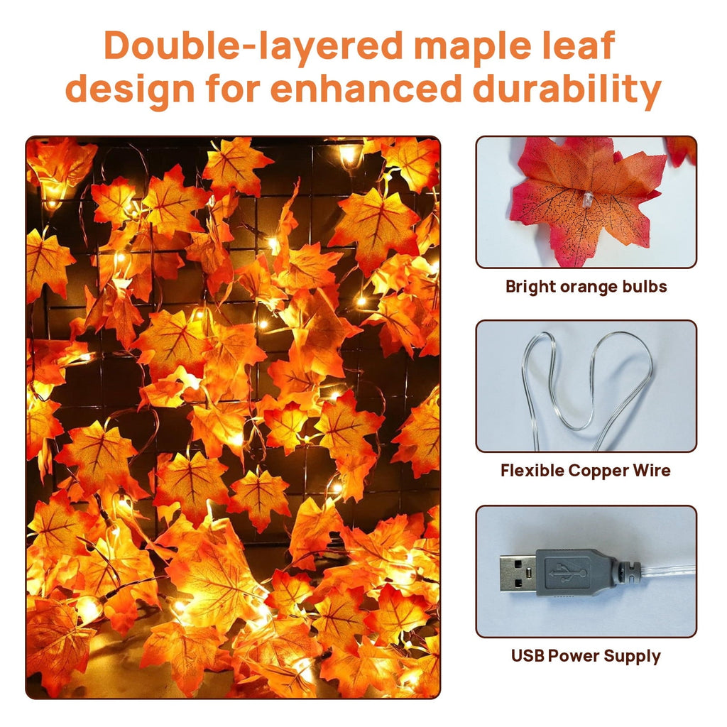 AGCAN 3 Pack Maple Leaf String Light, Total 60 LED 30Ft Artificial Fall Decor Leaf Light USB Operated Centerpiece Table